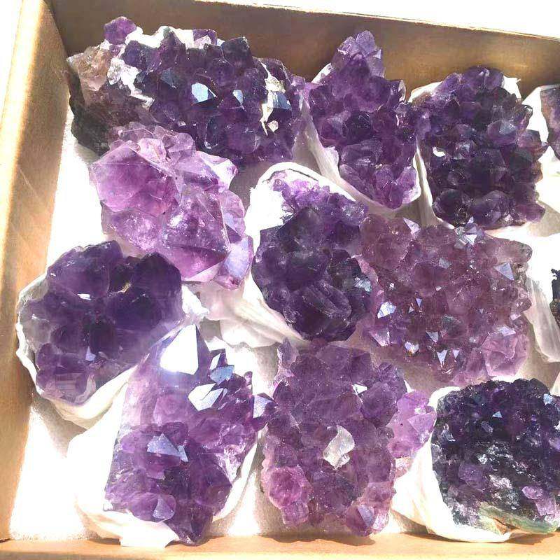 天然一紫晶洞块紫水晶簇碎片一紫水晶原ZDM石件起批家居摆盒件