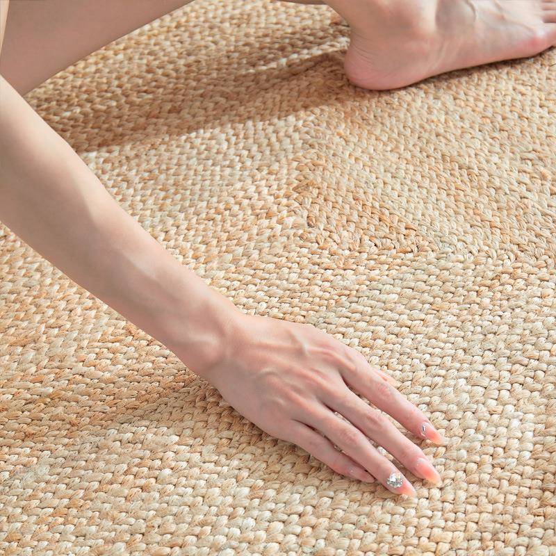 天毯然地工黄麻地亚hm01麻客厅书房垫中古风圆形手工编织无胶地毯