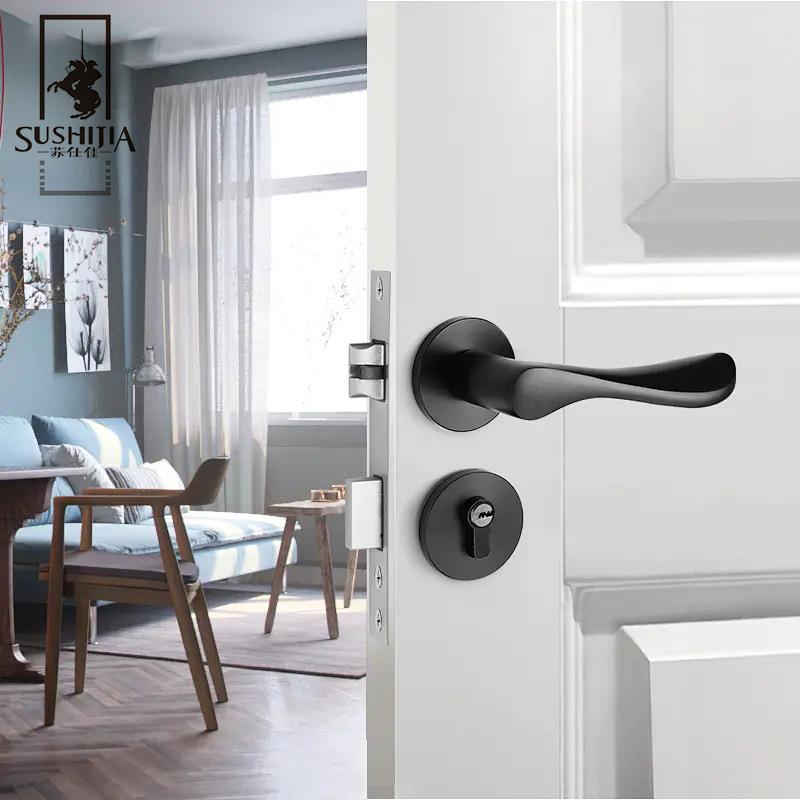 仕佳美式静音门门锁分体锁黑色简室内卧室锁苏约实木房QBW间门锁