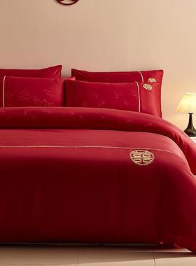 高端提花结四件套大红色EX240915婚庆床上嫁用品被套新单婚床床笠