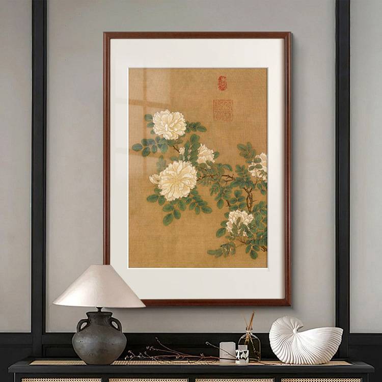 蔷薇仙杏花卉装饰画客厅玄关中式复古挂画卧室书房茶室中国风挂画图片