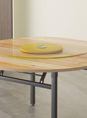 对厚PTS大圆加桌面板折叠饭桌家用实人台面转盘10圆形折简木易餐