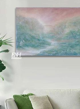 顺丰流财系列玉露》蓝色手绘油画肌理TGI抽象客生厅餐厅装饰水挂