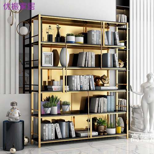 轻奢架金属客书厅多层物架不锈钢书柜落地钛金色MRA网红艺铁置展