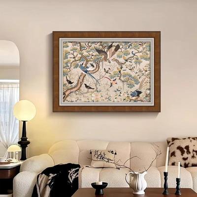 画《百鸟争鸣》中式中古风客新式厅装饰画轻法沙SN06255发背景挂