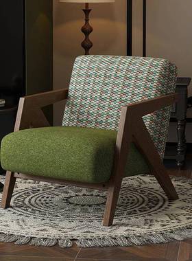 实休木沙发椅法中沙古风阳台客DWH厅椅卧室式椅舒适闲懒人多人发