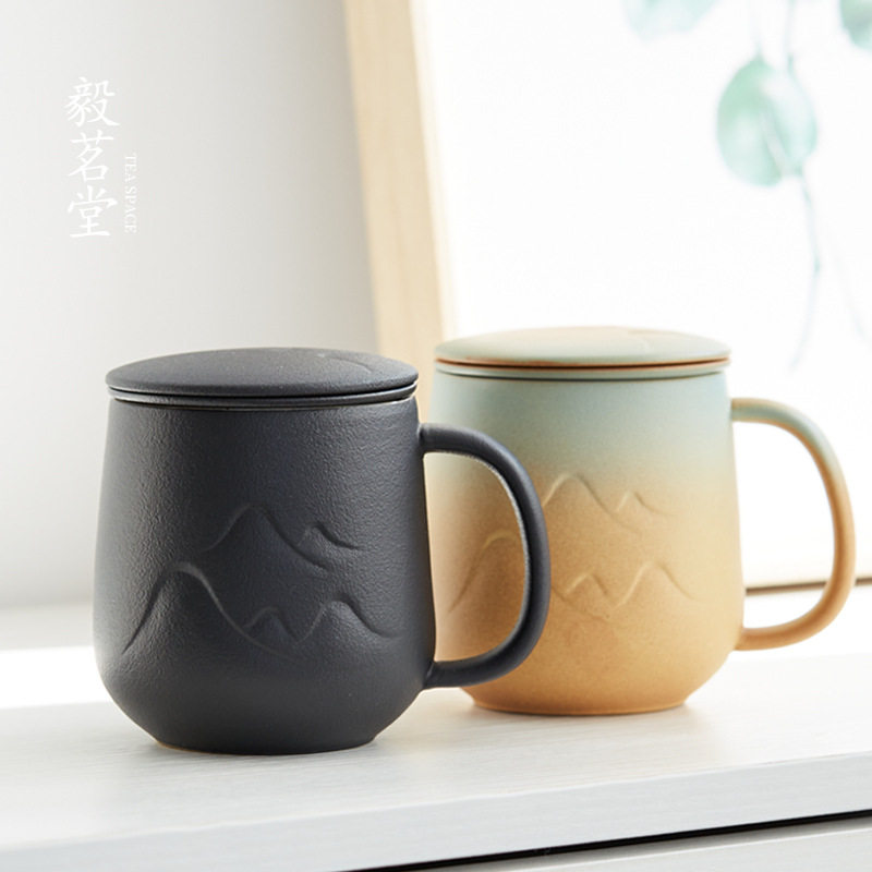 陶瓷茶水分离带盖过滤马克杯