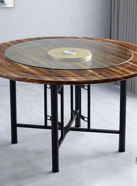 加厚实木大圆桌家用餐桌水饭席圆台面酒店流CFH店12人固桌架带加