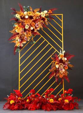 新坪款拱中式婚庆铁艺道OZP具风门摆件森系草婚礼舞台现场屏背景