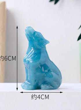 石天水晶羟羟磷铝狼磷铝小狼仔雕刻件原居石打磨水晶工然艺品家装