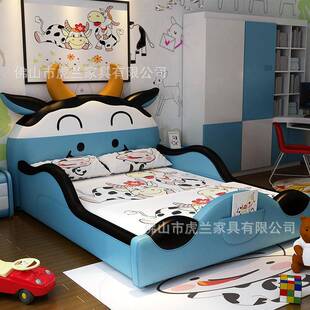 MAF卡通床男孩儿童床小床牛男孩单人1.2米.5人1.8米儿童双皮床1单
