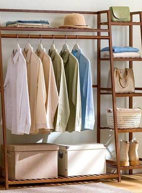 挂衣架落地卧室易实木简用衣收纳架家简约HIC现代多功柜能挂衣服