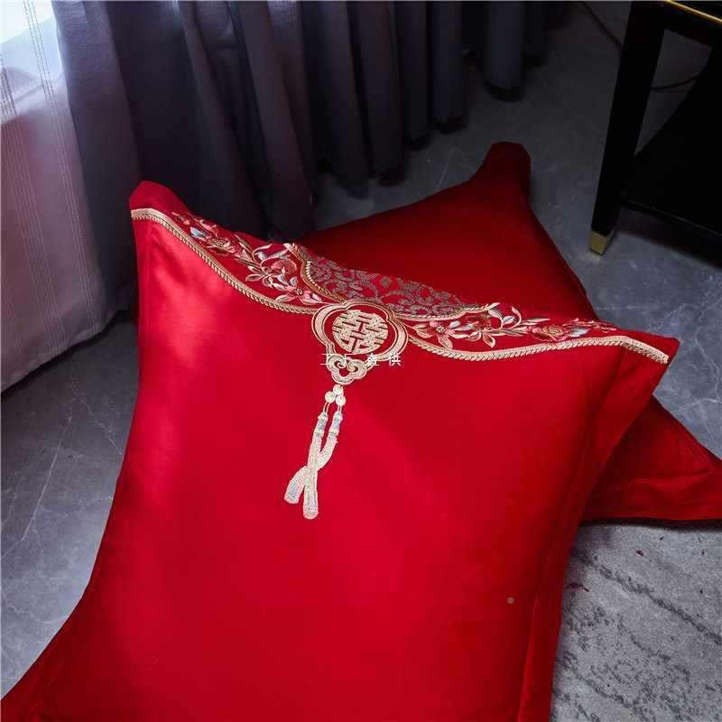 大件红靠垫枕套结婚刺绣抱枕六大件套配庆婚60*60抱枕套F8755985