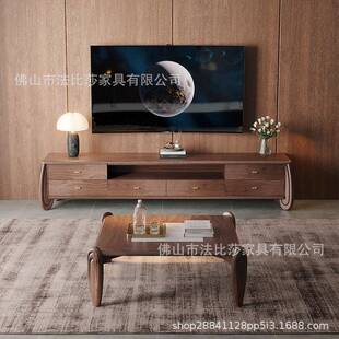 新中式黑胡木实木茶几电视柜组合NVV现简客厅约设计师乌金代木桃