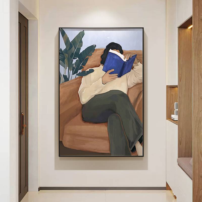 小众艺术玄关挂画抽象人物客厅装饰画落地画简约现代走廊过道壁画图片