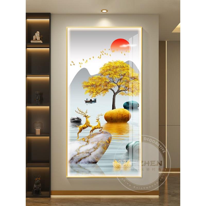 led带灯入进门户玄山关装饰画竖版简约现VJV代画挂壁画走廊过道水