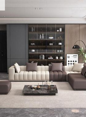 意式HEL轻奢钢琴键猫抓皮沙发技墅布沙发贵层科妃极简客厅别大平