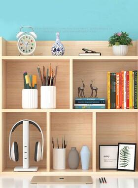K8简易实木桌小上书架学儿松木书架收纳架多层FXI生柜桌面飘窗童
