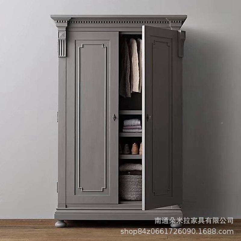 美式实木衣柜色双卧开门复古橡VTA木衣橱雕室轻奢白花衣橱