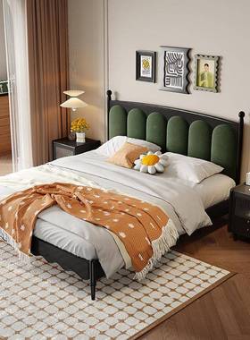 中风实木5软包床色双人1.8米大床主卧黑婚床小户型dmj-68131.米单