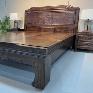 实木床乌金木中人式榫卯结全构加厚婚床18雕花350大床卧室米复古