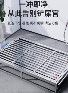 不锈大12242钢狗厕物所中型犬防踩屎自动冲下水通水道宠狗尿便盆