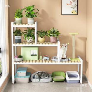 阳台多功能猫爬架猫砂盆物LDD架猫铁艺花架实大空置间梯形咪收木