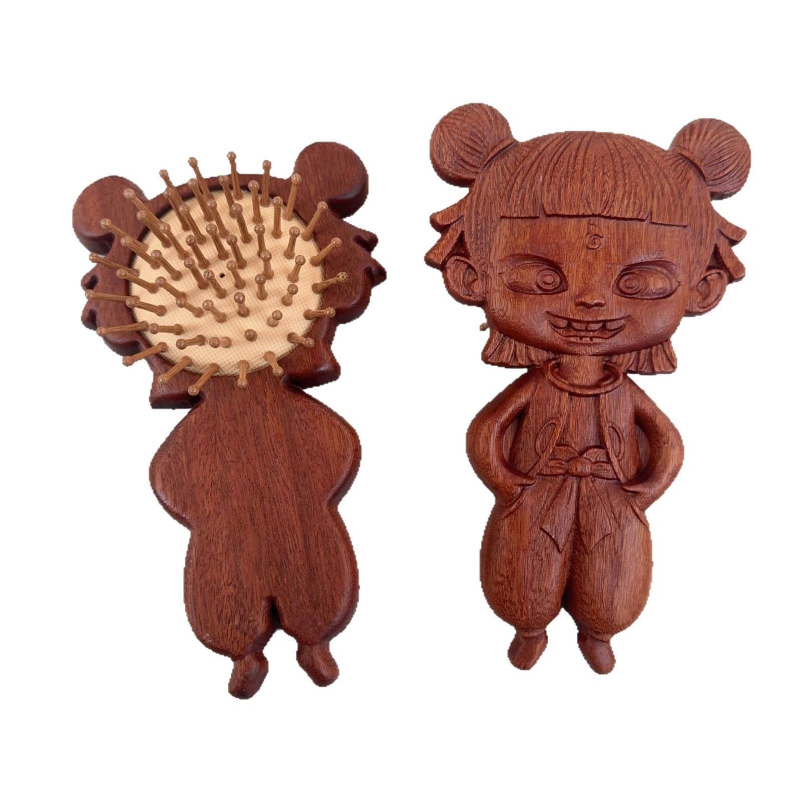 檀木哪工吒气垫梳子魔童降世雕刻气囊人物可艺品檀木AL69589-梳爱