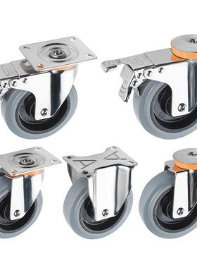 5寸欧款04不锈钢3PR胶脚轮防锈T推车脚轮125MM橡ITF刹车轮固定轮