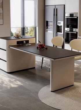 奶油风餐岛台组合可伸缩一体用家中家63545倒台饭桌子式岩板导台