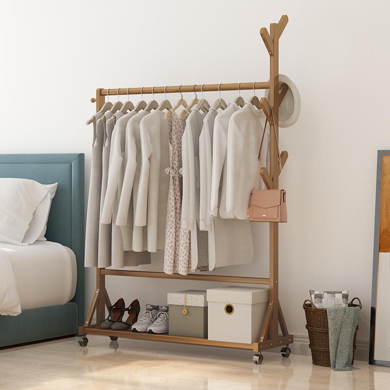 F76TM7H9cs落地式楠竹衣物帽室客厅晾挂衣架子家用架衣卧服折叠收