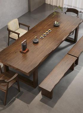 新式实套CIQ木茶桌全家办公室泡茶桌客中厅原木大板茶台茶桌椅用