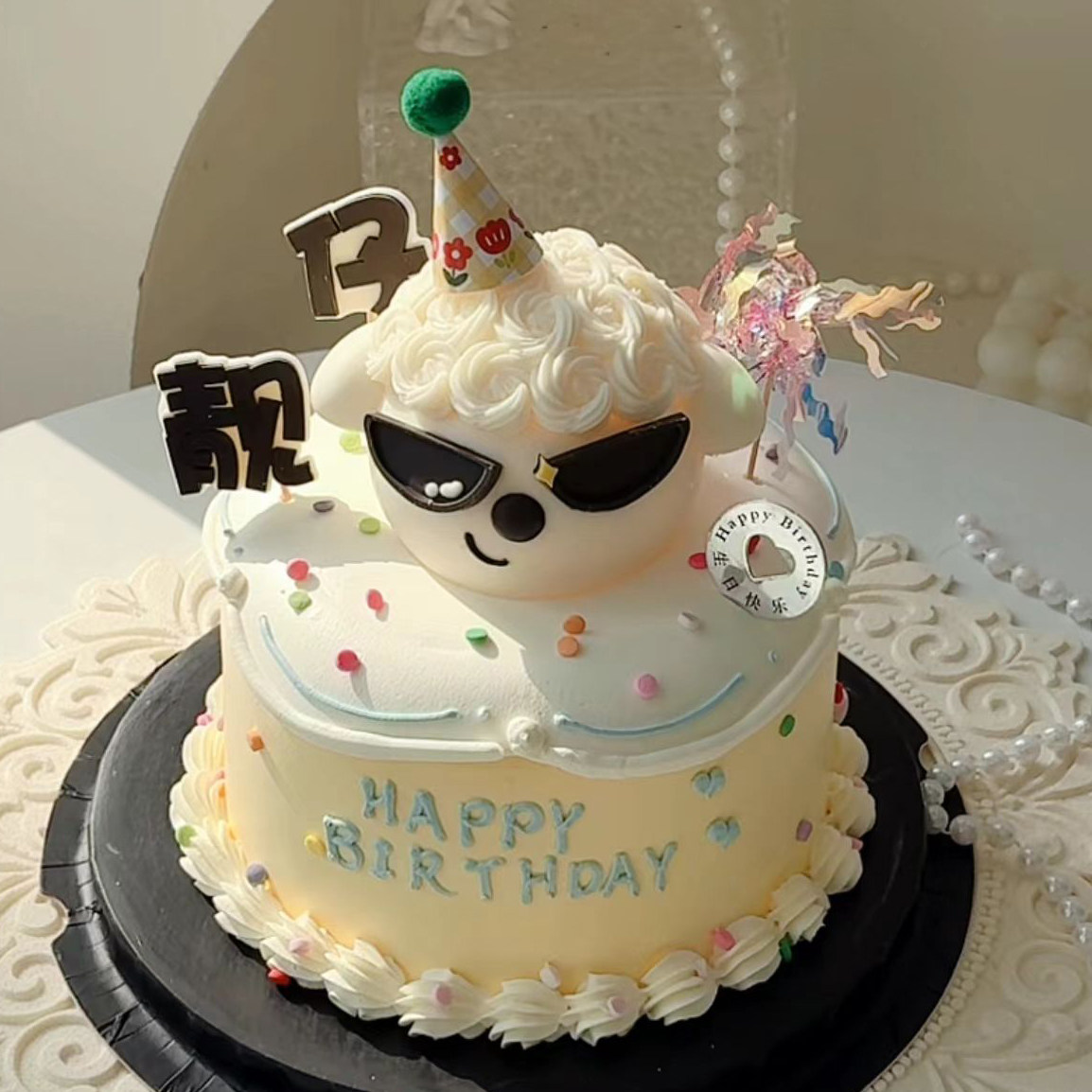 巧克力靓仔蛋糕装饰酷狗眼镜肌肉男男士生日成品卡通搞怪烘焙摆件