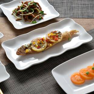 谋10生寸白长条盘子长方形盘子家AGH用陶瓷盘餐具方盘早色餐家用