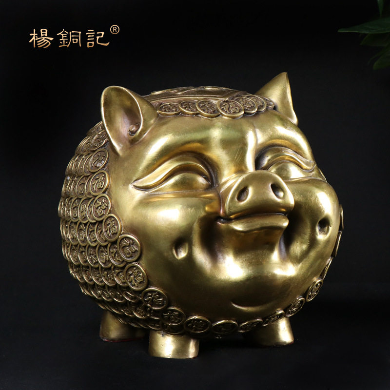 杨铜记铜福猪头 生肖摆件 铜猪工艺品 存钱罐 猪头存钱罐