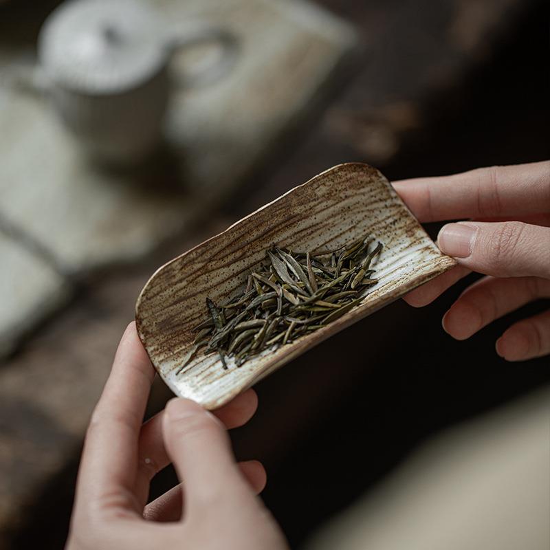 手工粉君引茶则陶分瓷赏茶荷茶WKD蝶茶道六茶具醒茶子取茶茶