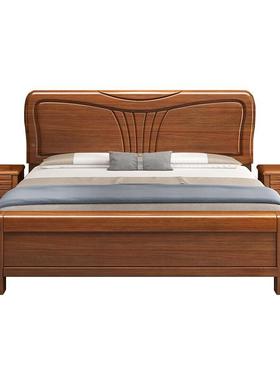 式胡桃木床卧室实木家具双人床主卧1.8米15.米婚床PBW中多能功新