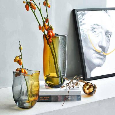 碧轩创意瓶水墨透明玻新A19032璃花蓝丝现代简约水培插花黑客书房