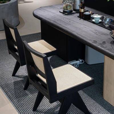 新中桌式实木茶25408桌现代简约茶台茶椅组合北美桃黑胡木家高端