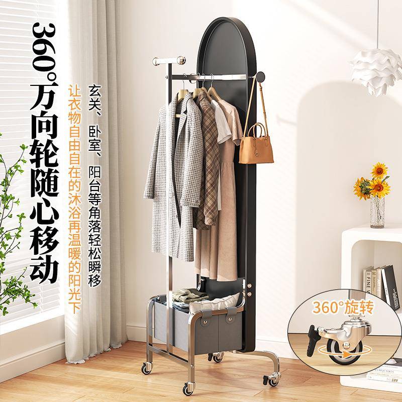 落轻地子旋转挂衣架立式家用卧室奢试可衣镜穿衣镜移动全QBP身镜