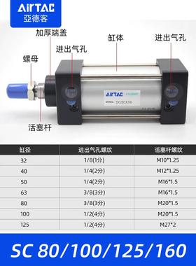 亚德客装标准气缸大全SC80原/110*0/25/160100X50XDFO75X250x300-