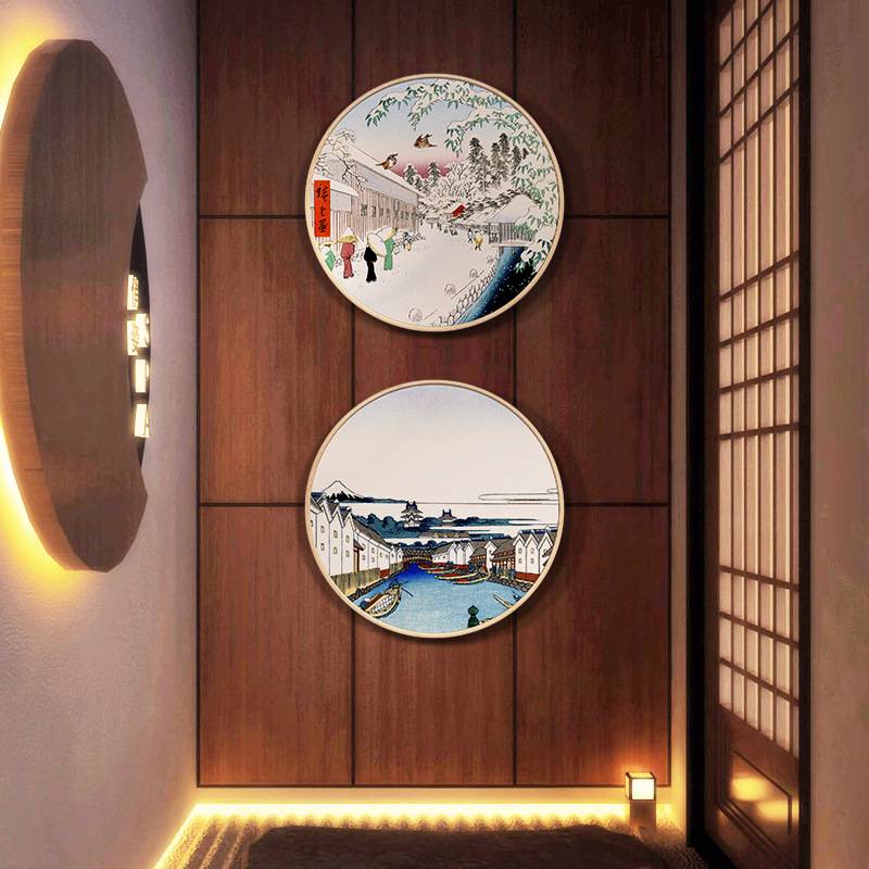 日式餐厅装饰画居酒屋榻榻米日料店民宿挂画客厅茶室圆形墙面壁画图片