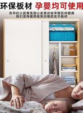 拉VZA衣柜家用卧室木大质灰色收推纳柜子小户型容门量衣橱