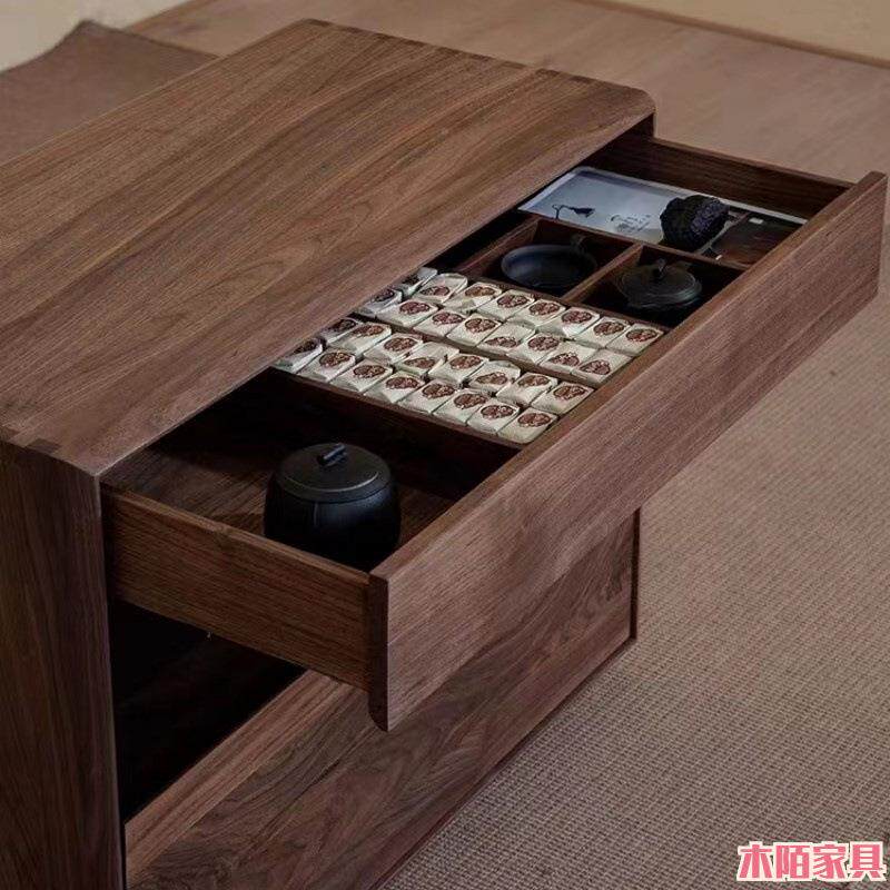 实木茶收纳柜北美黑胡桃器木风现全代简约TSD茶具茶桌边柜实木泡