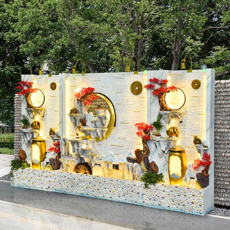 欧式假山流水喷泉客厅玄关屏风隔断水幕墙入户花园庭院流水墙摆件