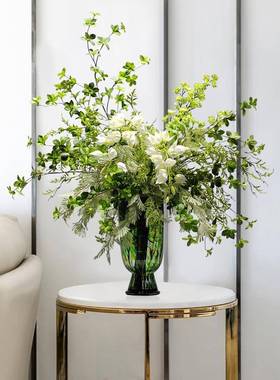 现代厅轻仿奢样板房玄关餐餐桌店绿色真花艺客酒厅假花装饰IOE摆