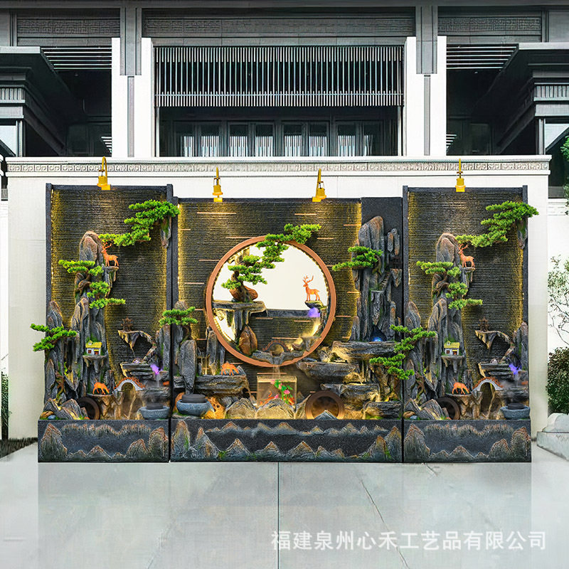 假山喷泉鱼池水幕墙招财屏风流水摆件落地庭院阳台别墅酒吧水景观