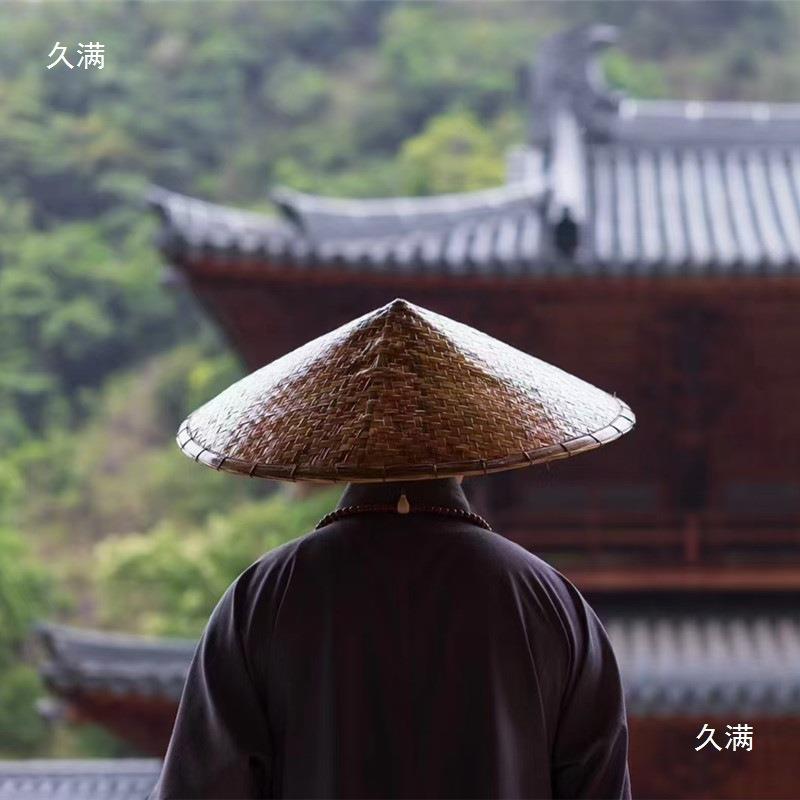 工手编织IEL细竹加密斗笠师父行朝山化缘打座禅脚修遮阳防晒垒德