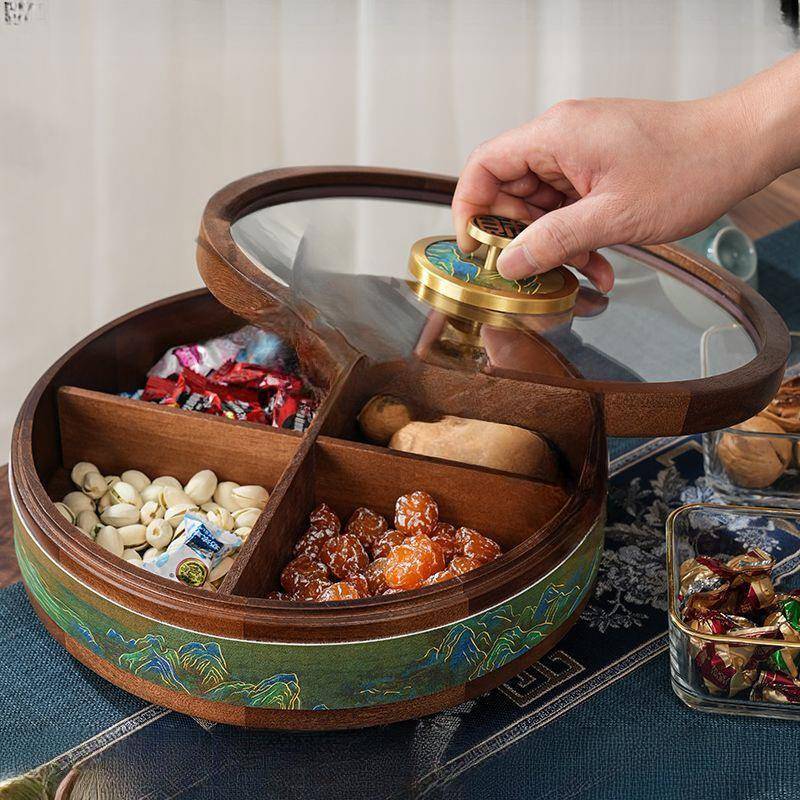 F諃家2新中式干果鹿盒CKC麋万里江山收纳盒过用客年带盖果盘