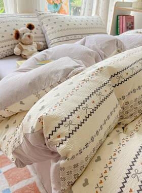 母婴类A水洗棉双层纱柔软肤透气套件三件套纯亲棉笠床四件套97380